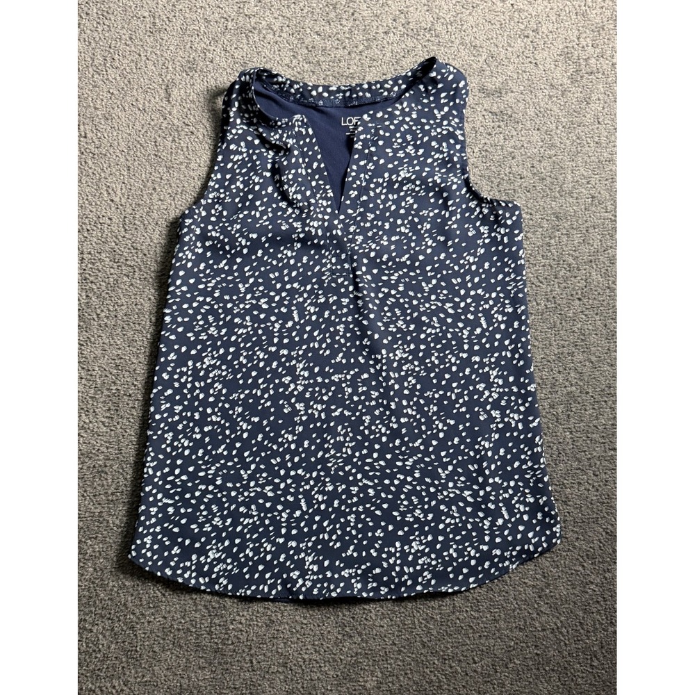 LOFT Outlet Navy Blue White Abstract Dot Mixed Media Sleeveless Shell Top XXSP